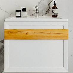 Бриклаер Мебель для ванной Берлин 70 белая с ручкой дуб золотой – фотография-5